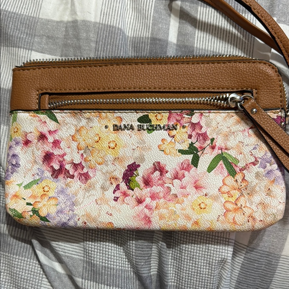 Dana Buchman Brown and Pink Floral Wristlet